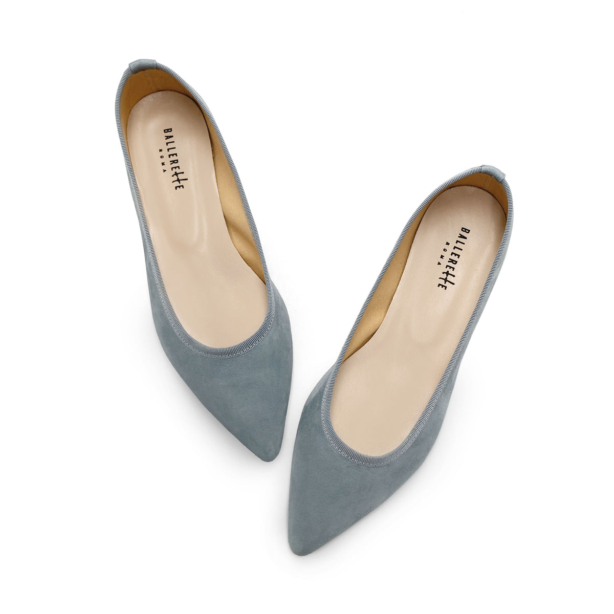 Himmelblaue Ballerinas aus Wildleder mit spitzer Spitze