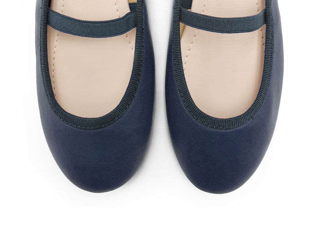 Blaue Lederballerinas für Mädchen mit Gummizug
