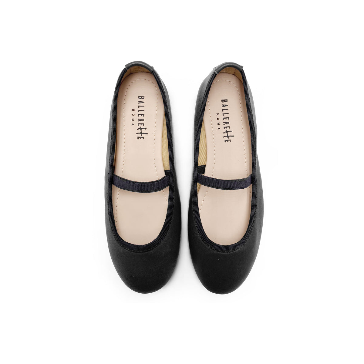 Black leather girls ballet flats with elastic band