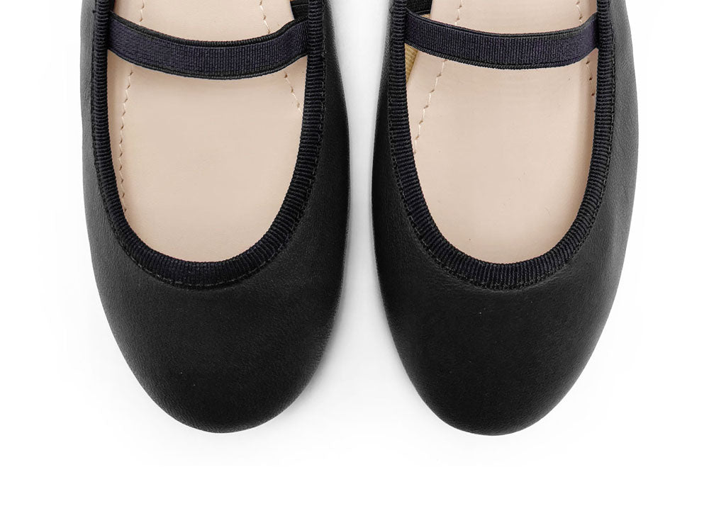 Schwarze Lederballerinas für Mädchen mit Gummizug