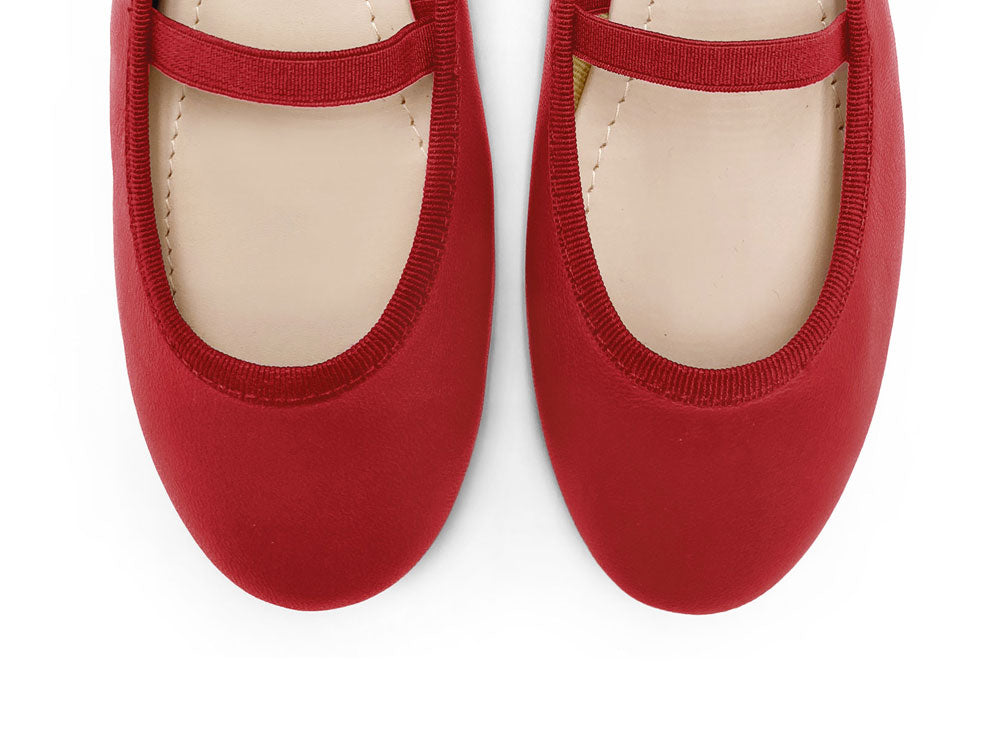 Rote Lederballerinas für Mädchen mit Gummizug
