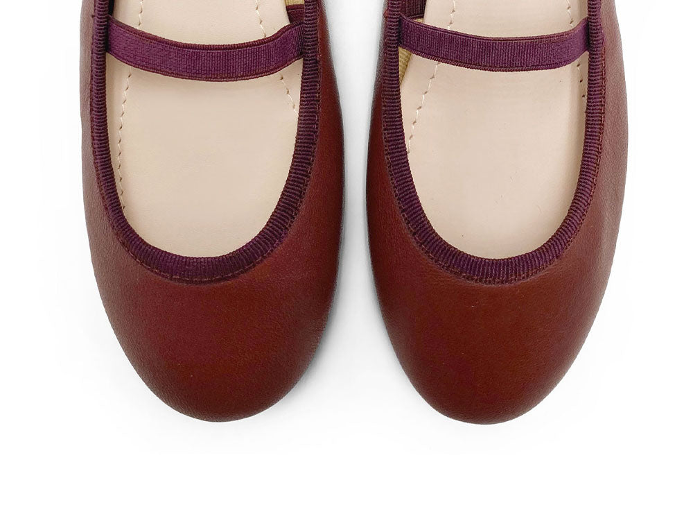 Burgunderrote Lederballerinas für Mädchen mit Gummizug