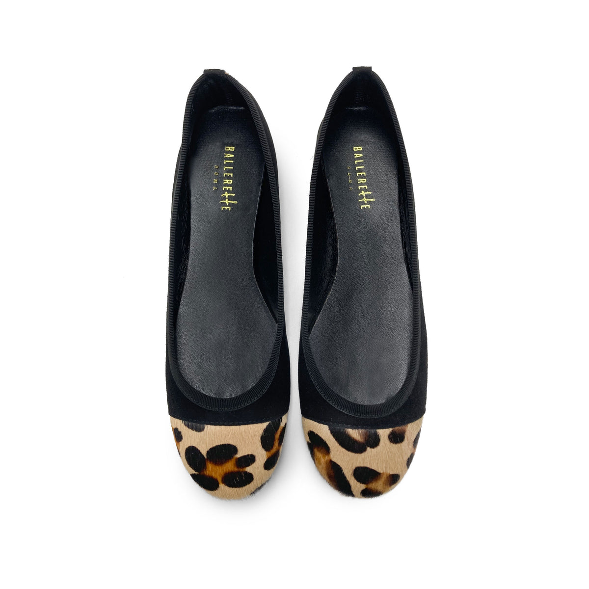Ballerine nere in camoscio con punta animalier