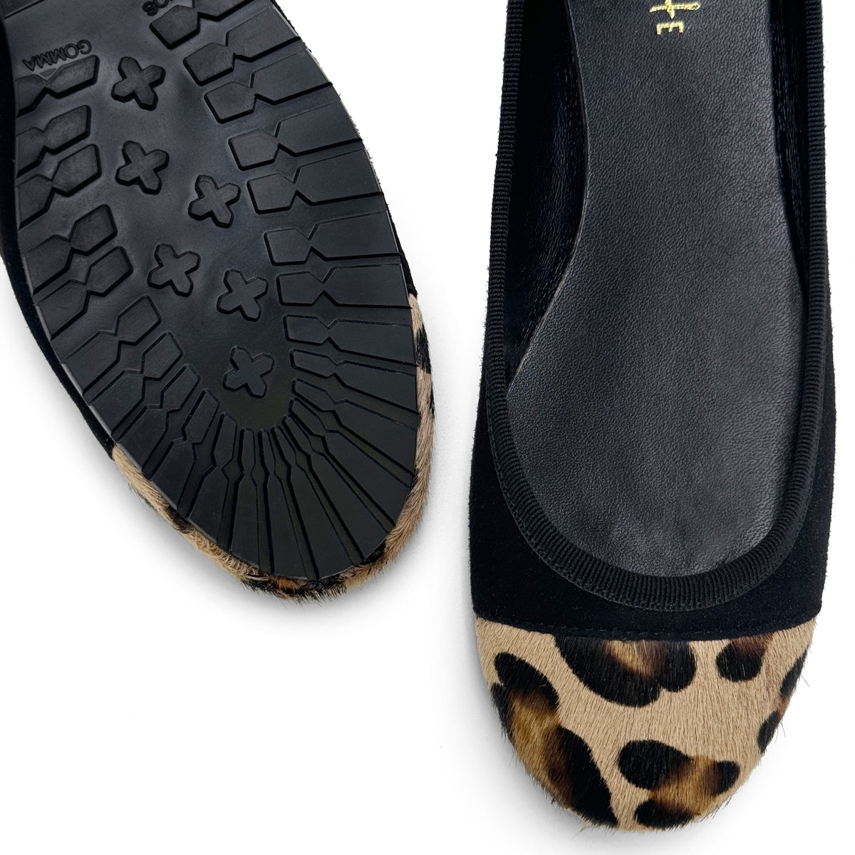 Ballerine nere in camoscio con punta animalier