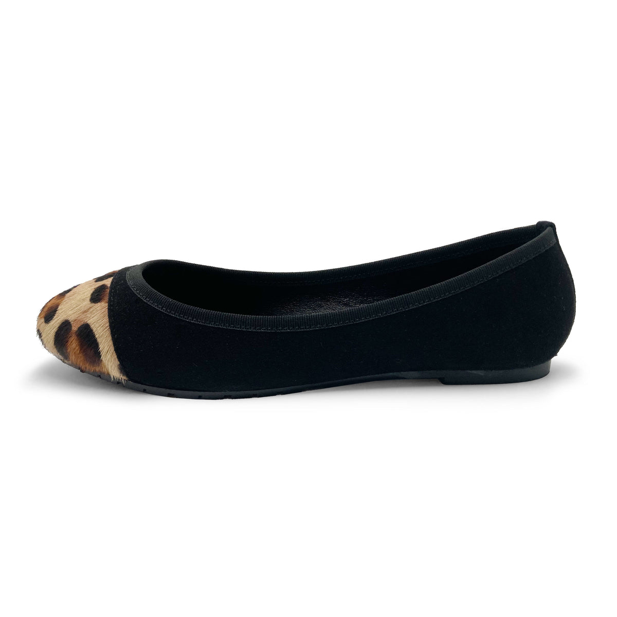 Ballerine nere in camoscio con punta animalier