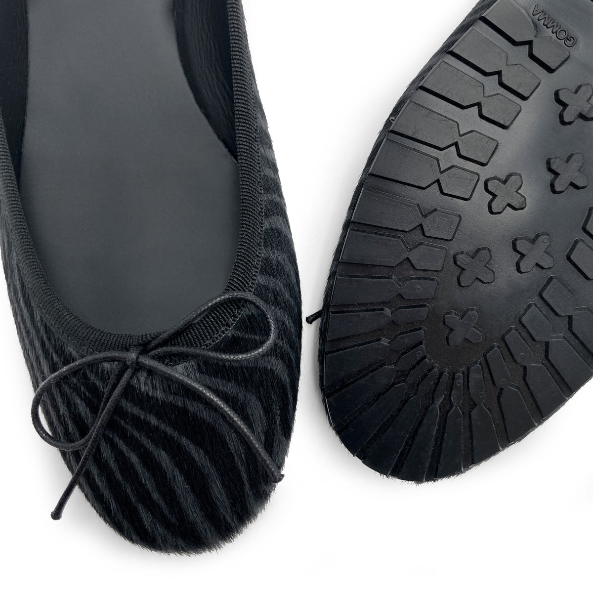 Zebra black and gray calf hair ballet flats