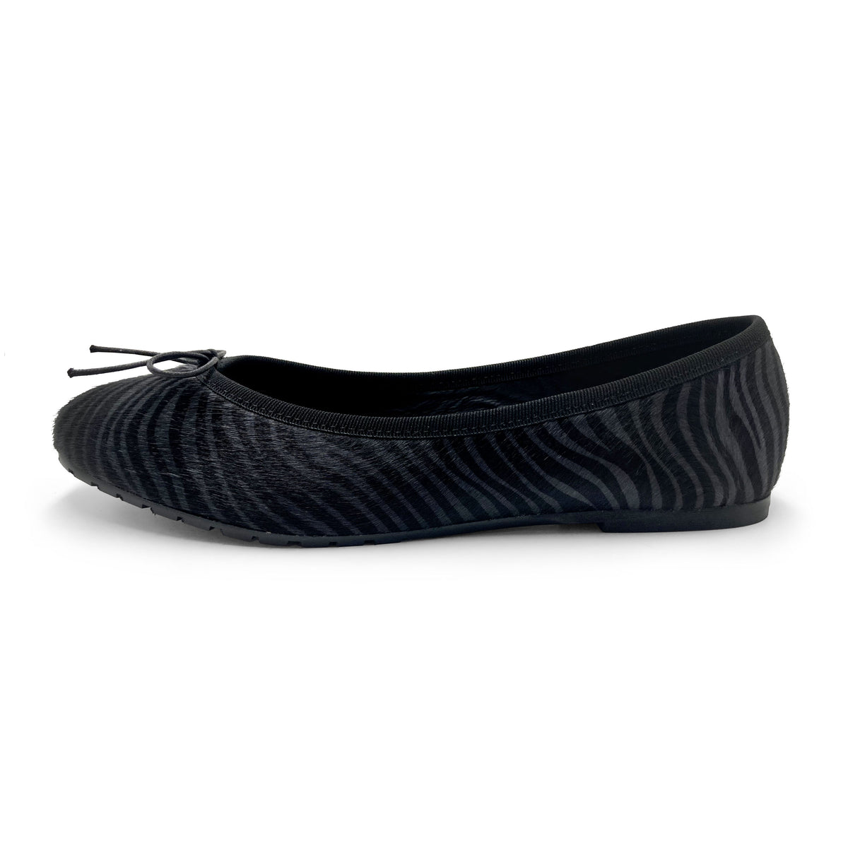 Zebra black and gray calf hair ballet flats