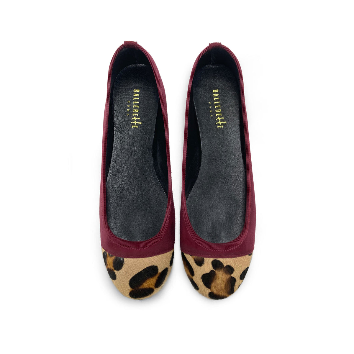 Ballerine bordeaux in camoscio con punta animalier