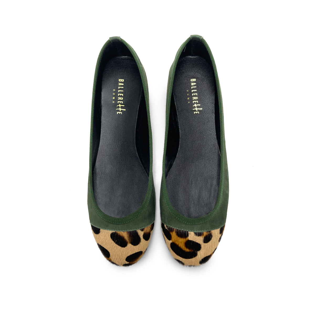 Ballerine verdi in camoscio con punta animalier