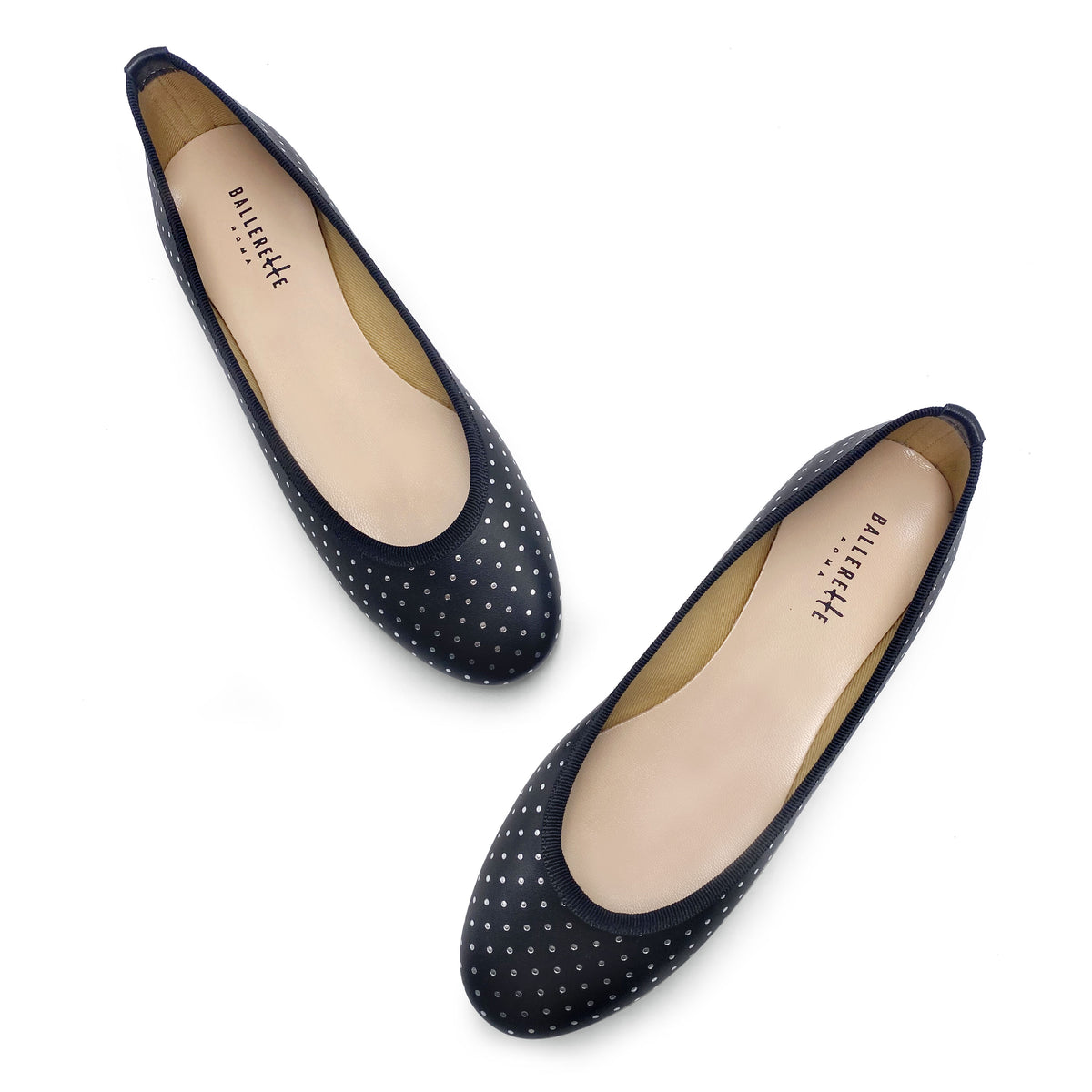 Ballerines en cuir noir à micro pois argentés