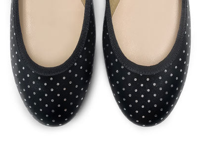 Ballerines en cuir noir à micro pois argentés