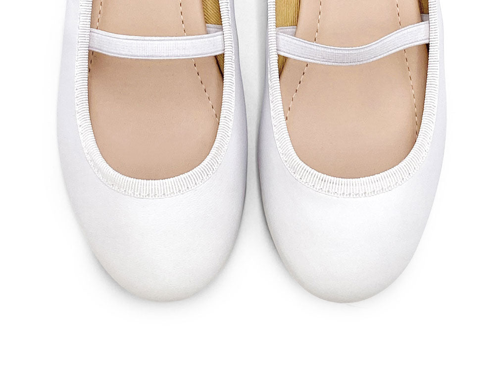 Weiße Lederballerinas für Mädchen mit Gummizug