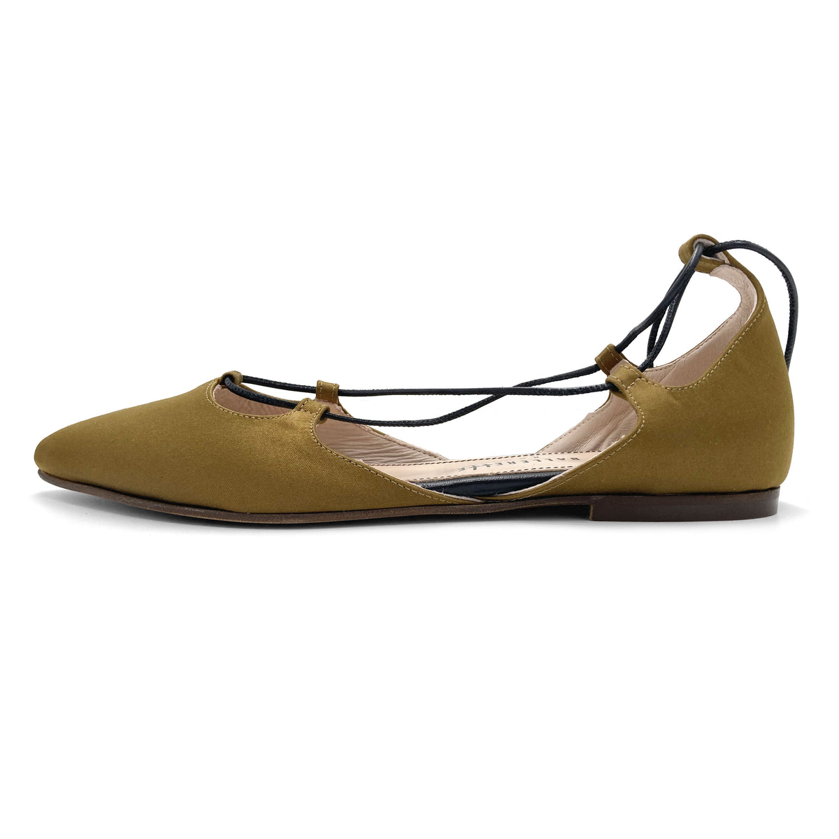 TT GO GREEN COLLECTION - Senfgelbe Ballerinas aus recyceltem Satin mit Gladiator-Schnürung