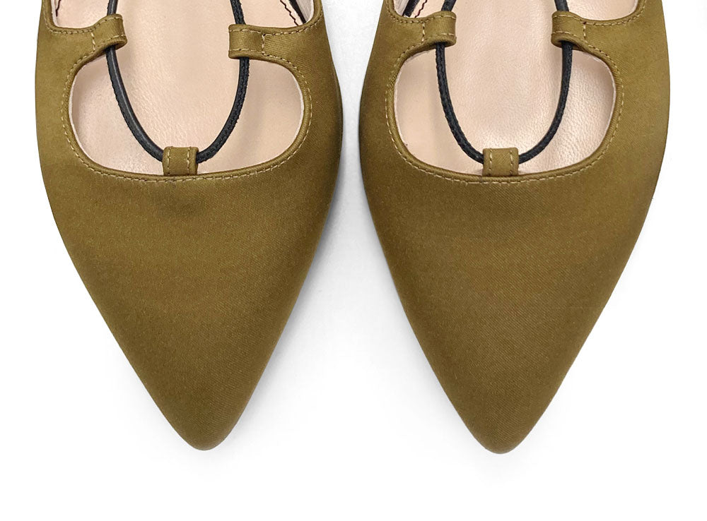 TT GO GREEN COLLECTION - Senfgelbe Ballerinas aus recyceltem Satin mit Gladiator-Schnürung