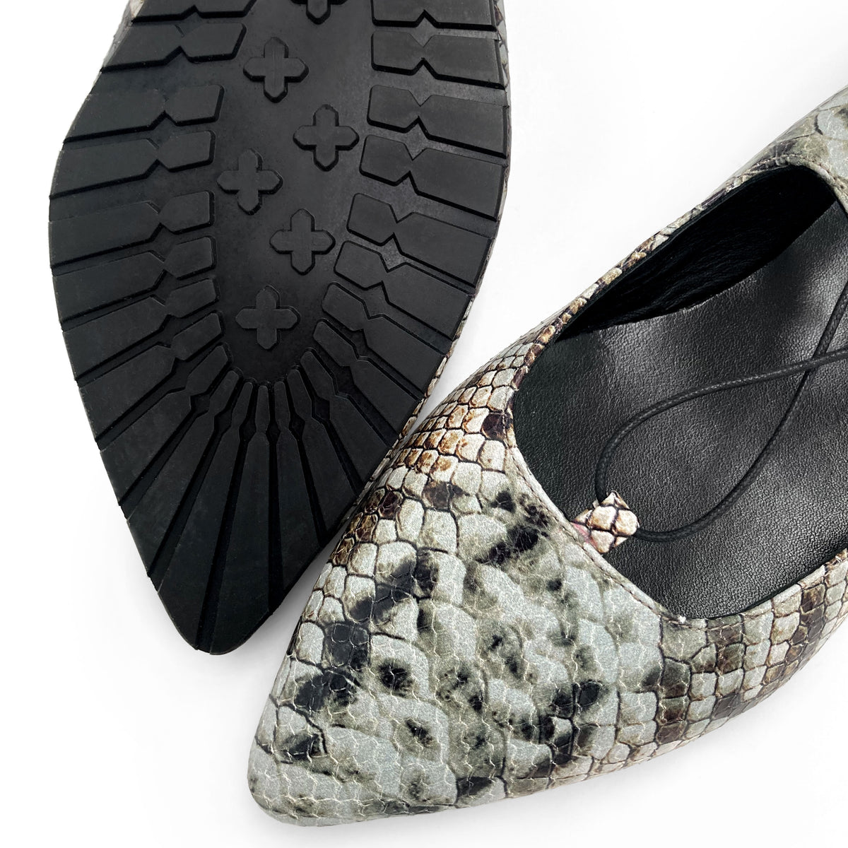 Snake print lace-up pointed ballet flats