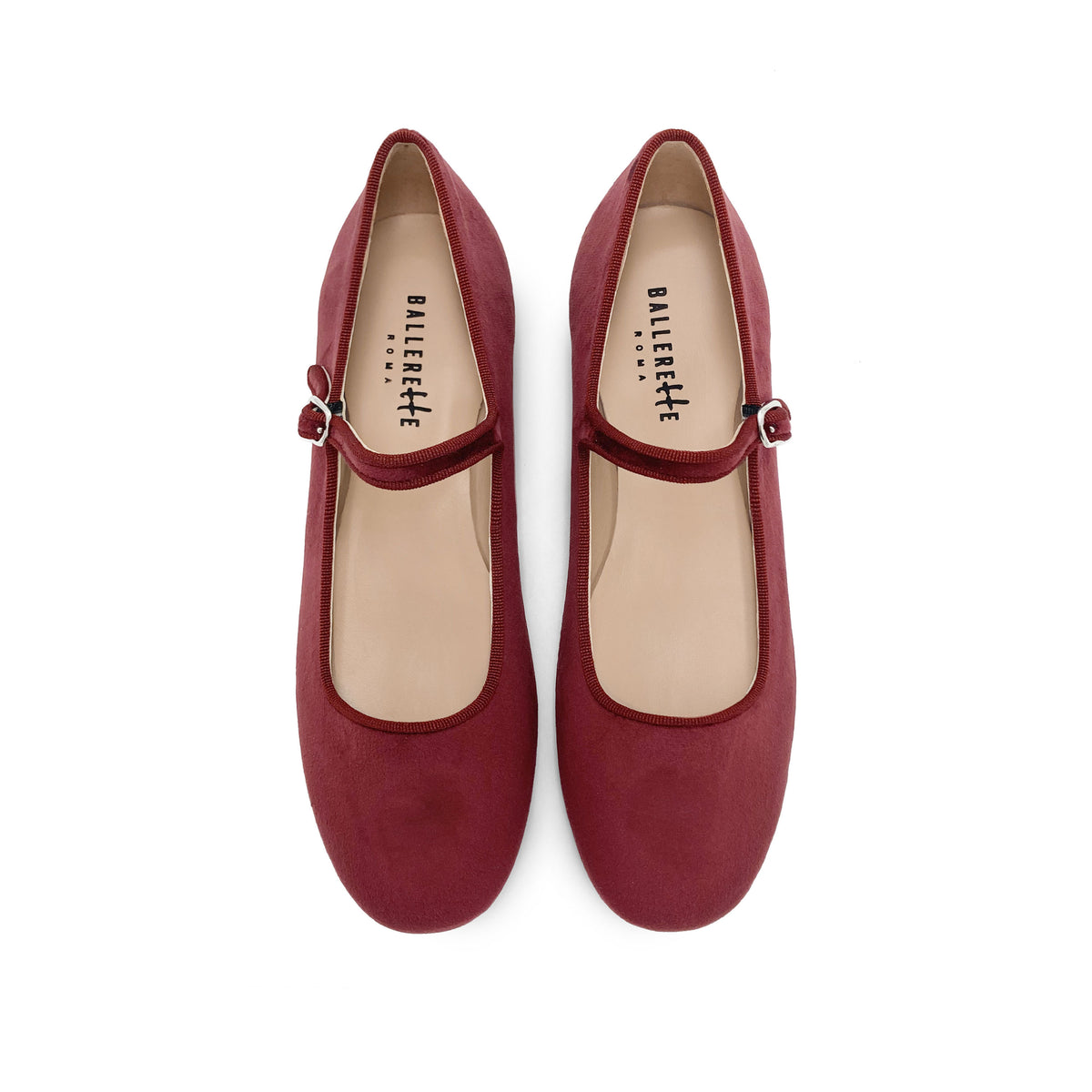 Ballerine bordeaux in velluto con cinturino