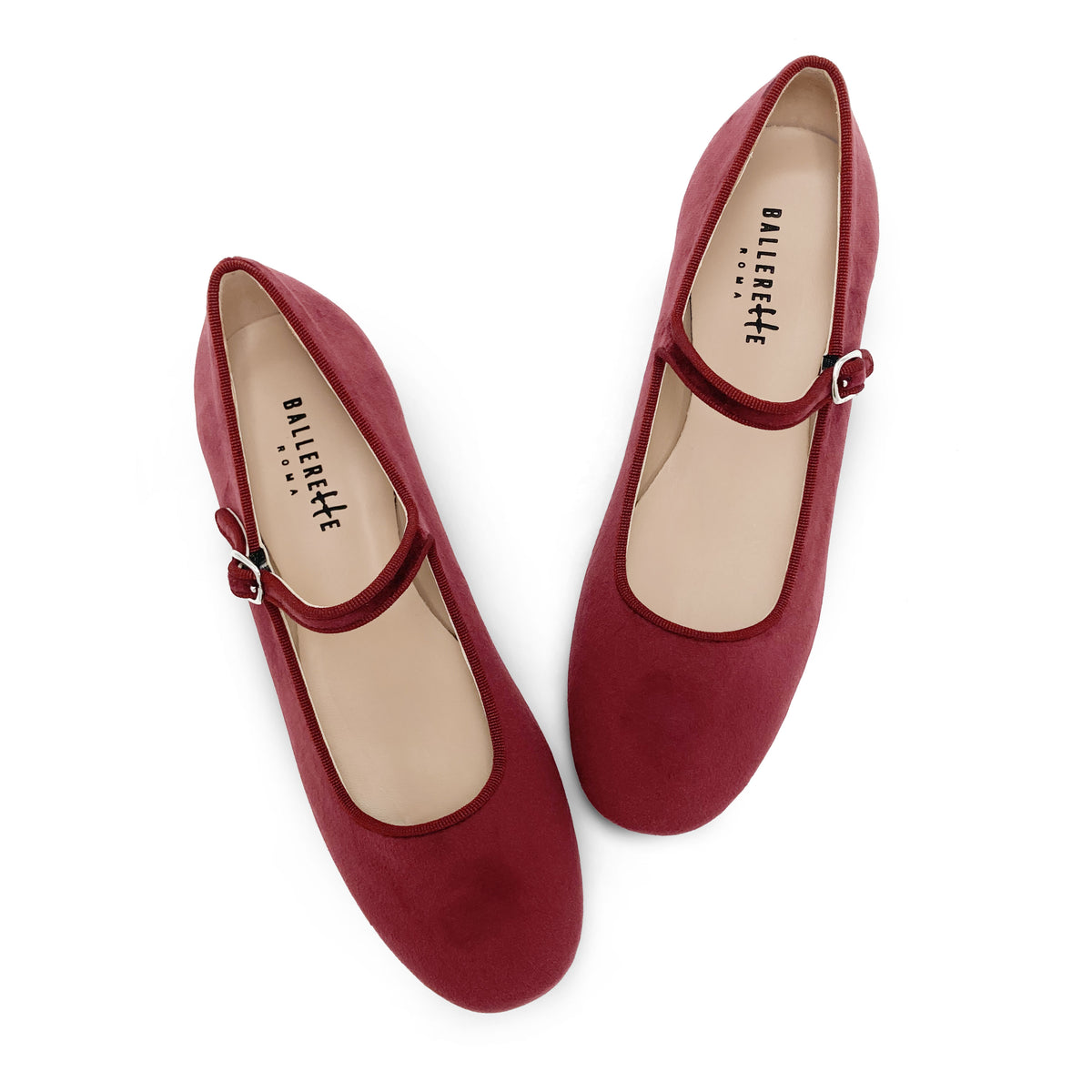 Ballerine bordeaux in velluto con cinturino