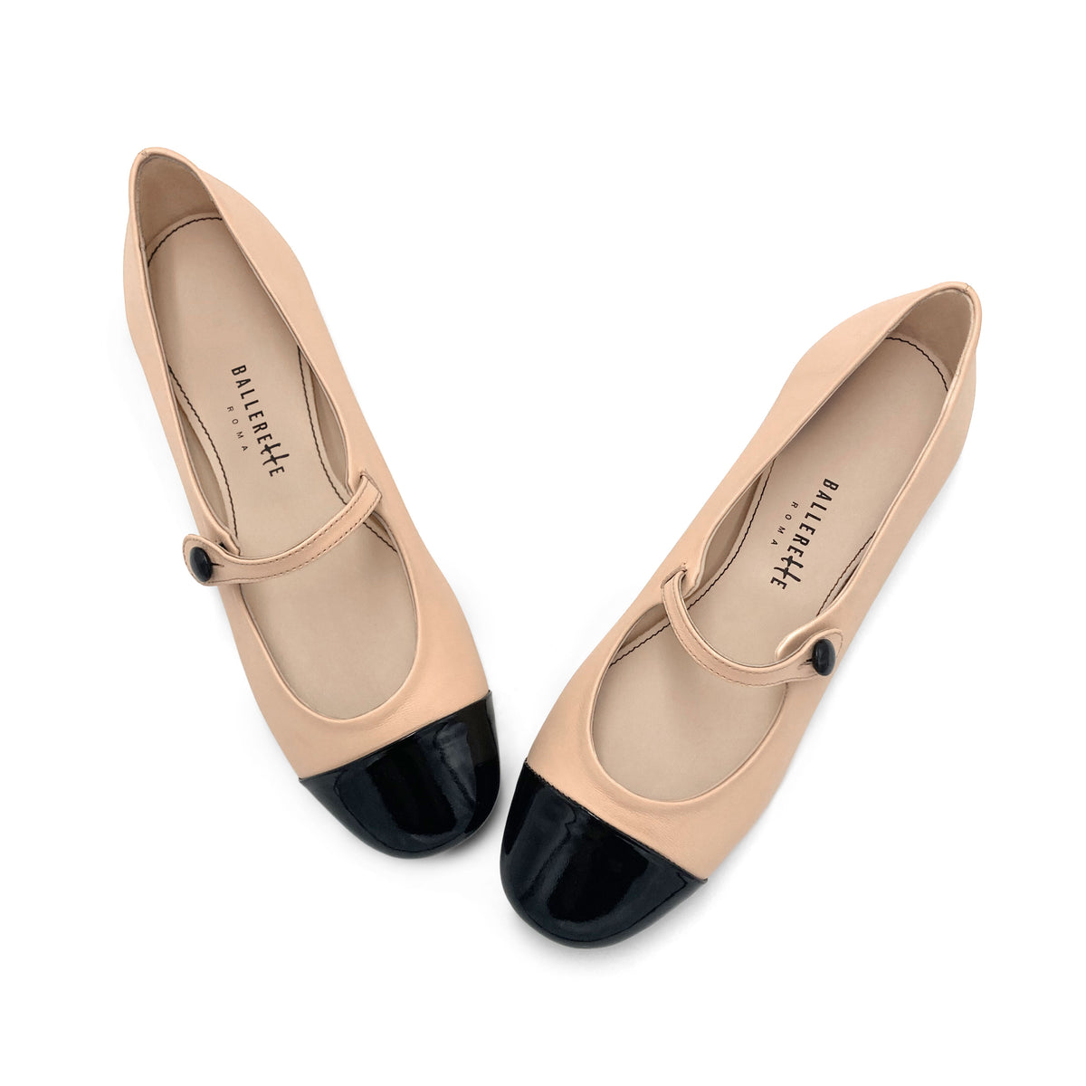Ballerine Mary Jane rosa cipria in pelle con cinturino e punta in vernice