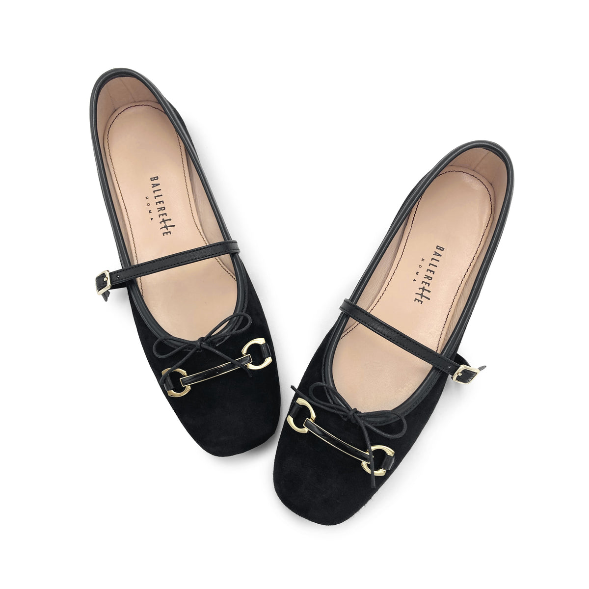 Ballerine Mary Jane in camoscio nero con morsetto