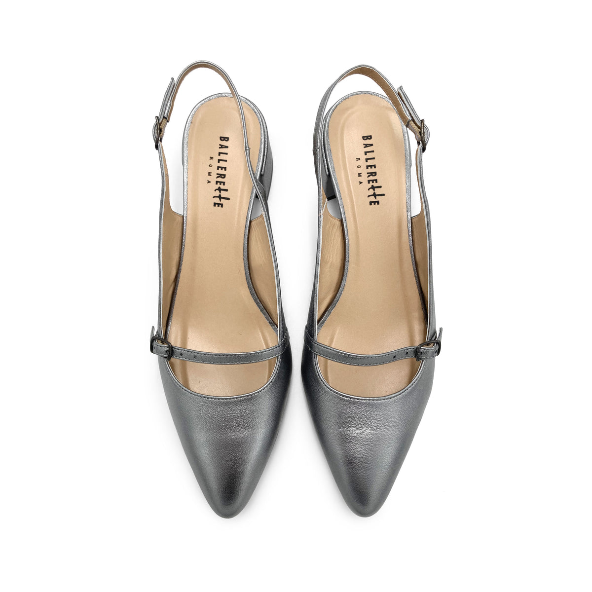 Ballerine Mary Jane slingback argento in pelle con tacco