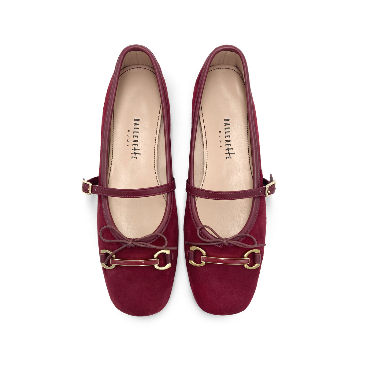 Ballerine Mary Jane in camoscio bordeaux con morsetto
