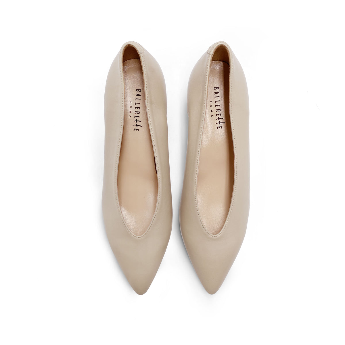 Décolleté beige in pelle con scollo a V