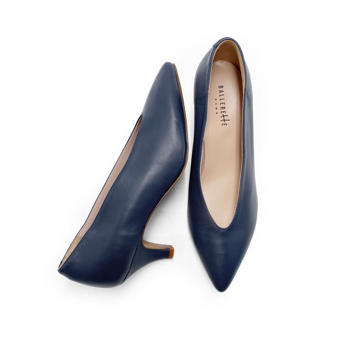 Blaue Leder Pumps mit V-Ausschnitt