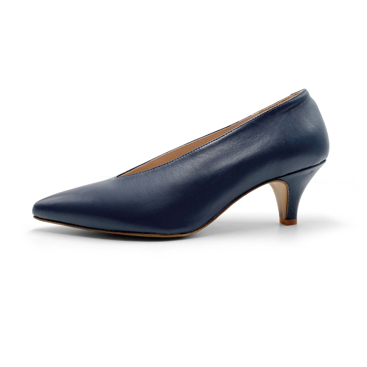 Blaue Leder Pumps mit V-Ausschnitt