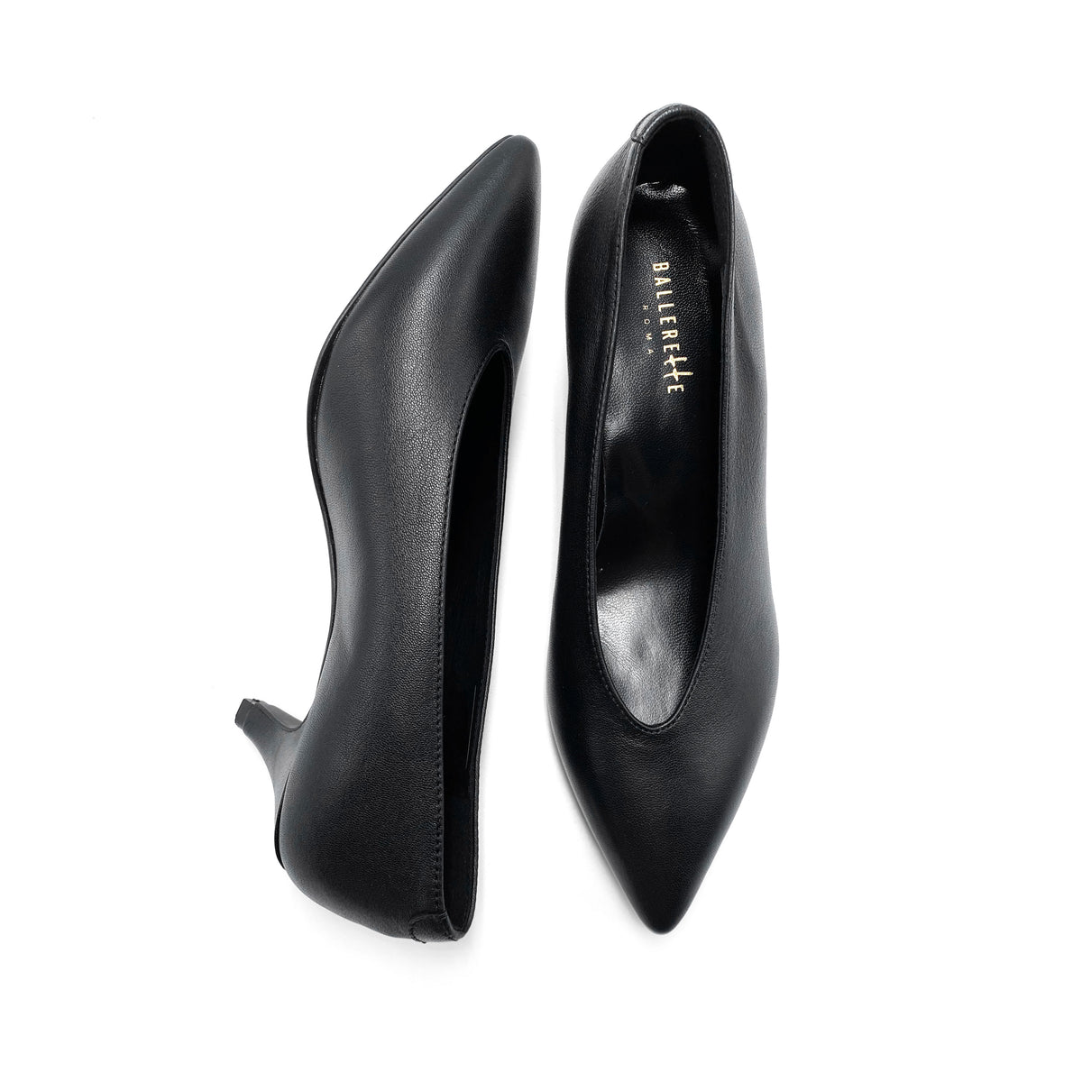 Scarpe décolleté nere in pelle con scollo a V e tacco