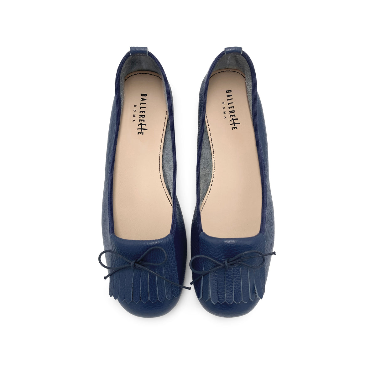 Mocassini da donna blu in pelle con frangia