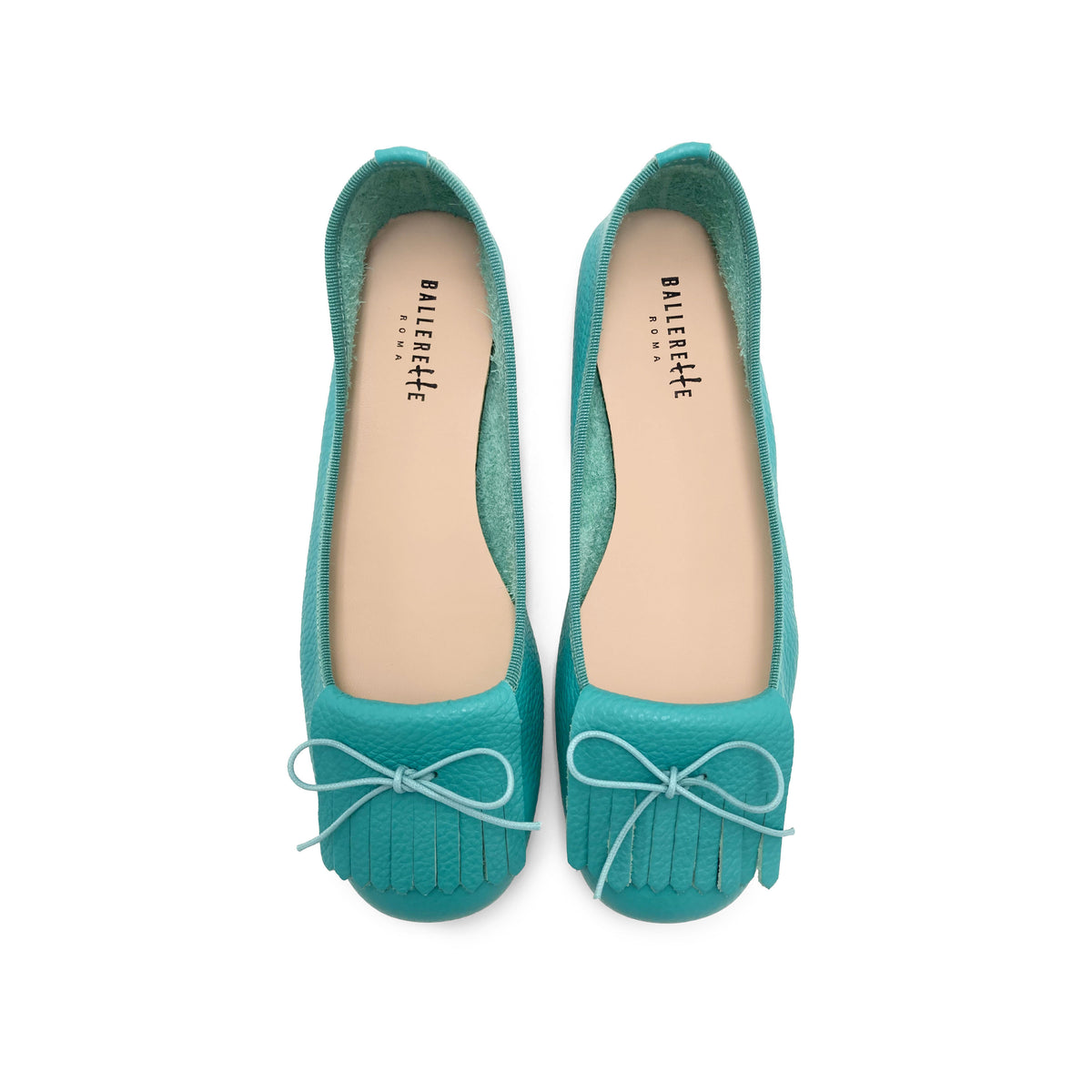 Mocassins femme en cuir bleu aqua a frange