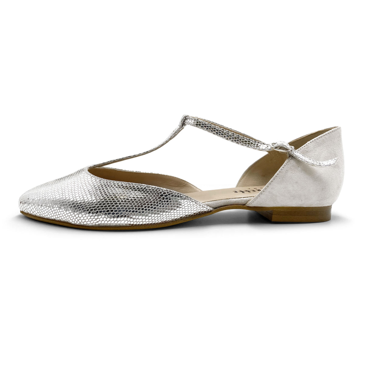 Ballerines à barre en T ivoire laminé argenté
