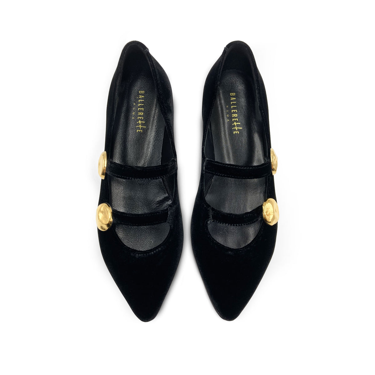 Ballerine in velluto nere con cinturini e borchie