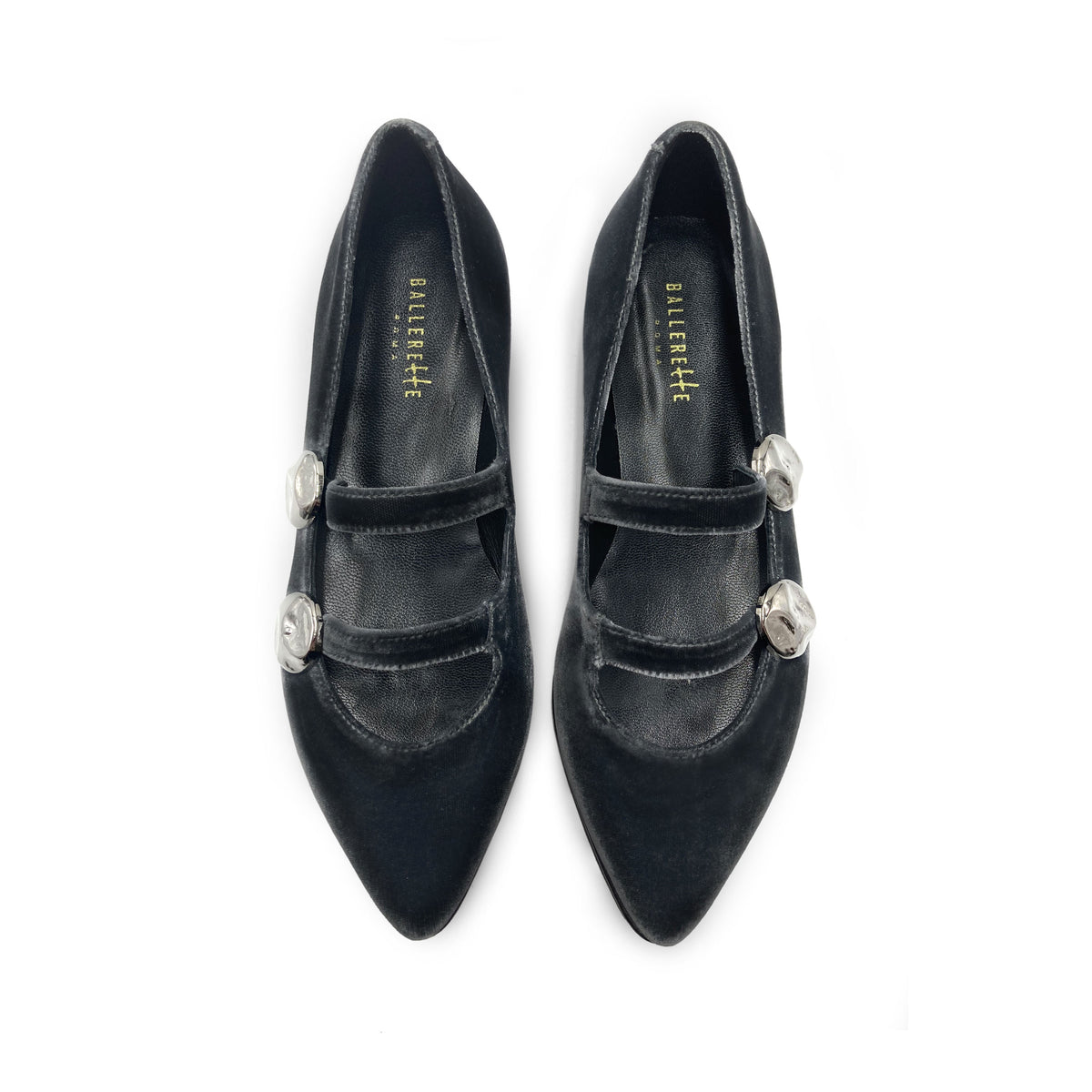 Ballerine in velluto grigio con cinturini e borchie