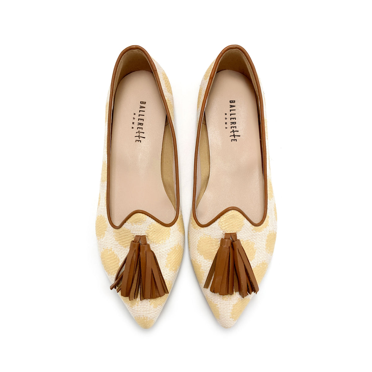 Mocassini donna estivi in rafia beige con nappine