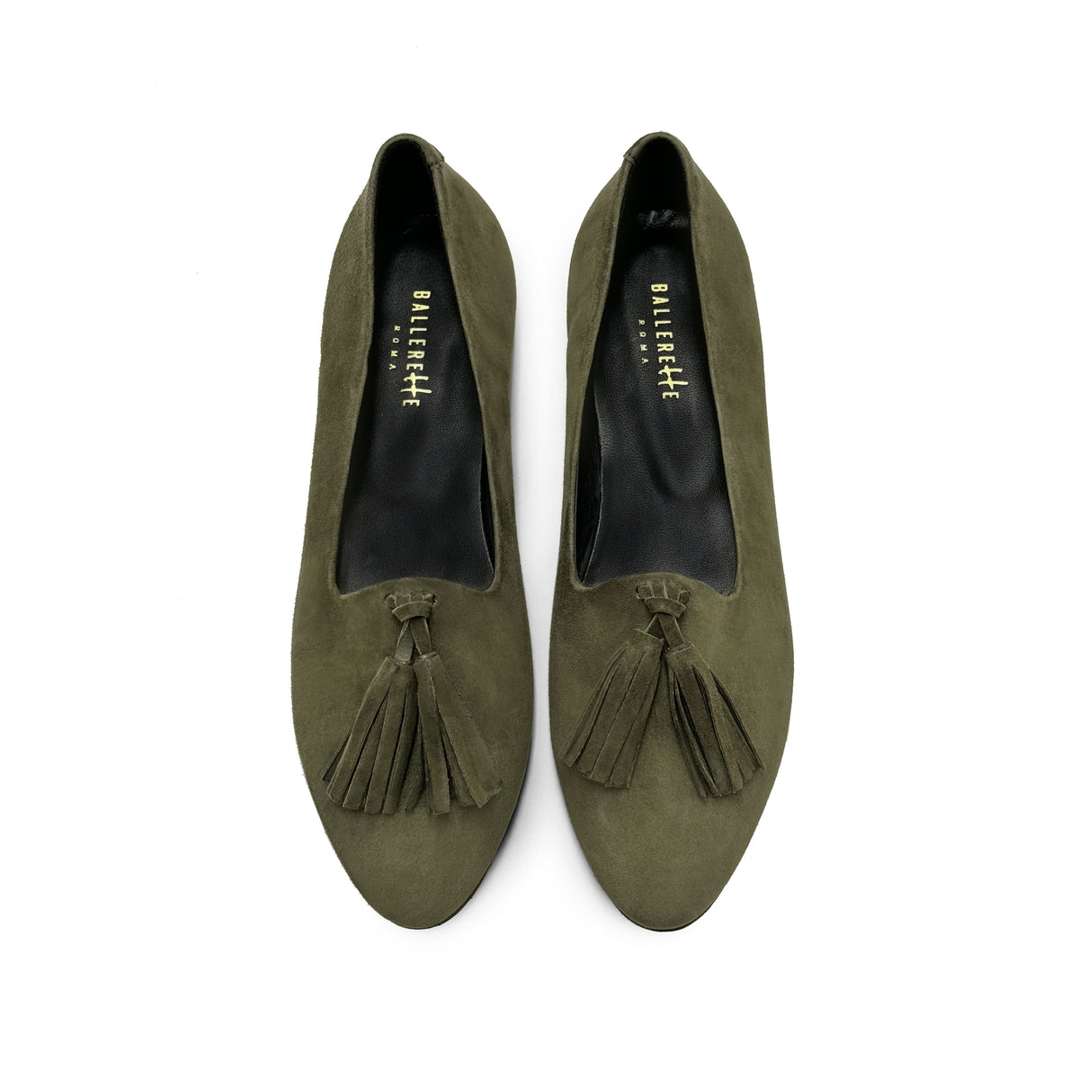 Mocassins femme en daim vert à pompons