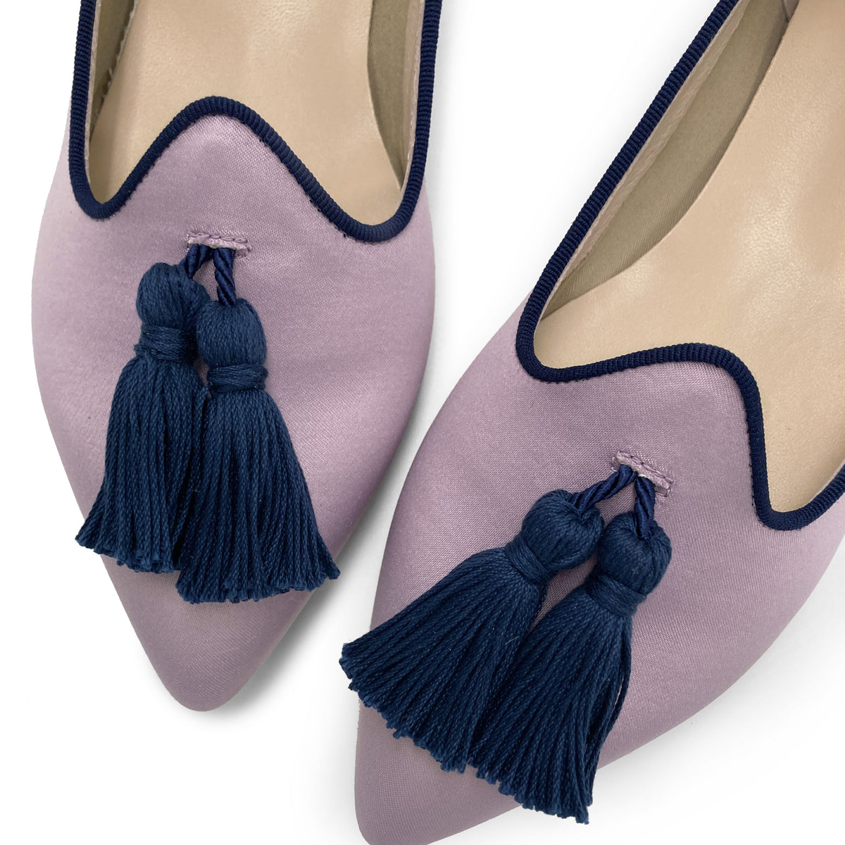 TT Go Green Collection - Mocassini donna lilla in raso eco e nappine blu