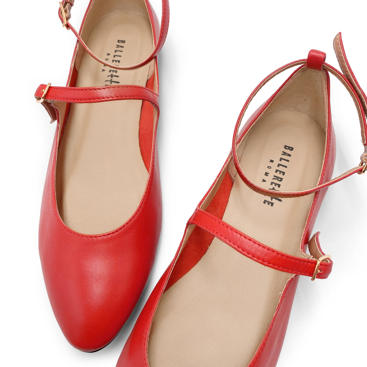 Ballerines Mary Jane rouge corail avec brides
