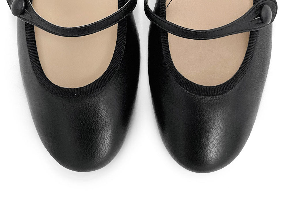 Ballerine Mary Jane nere in pelle con cinturino e tacco