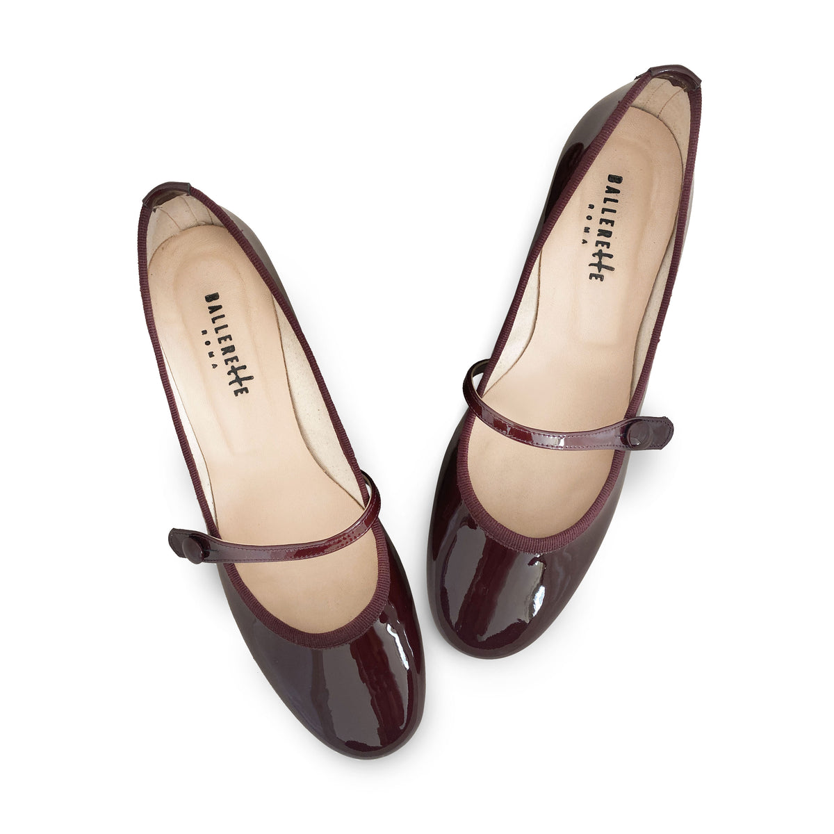 Ballerine Mary Jane bordeaux in vernice con cinturino e tacco