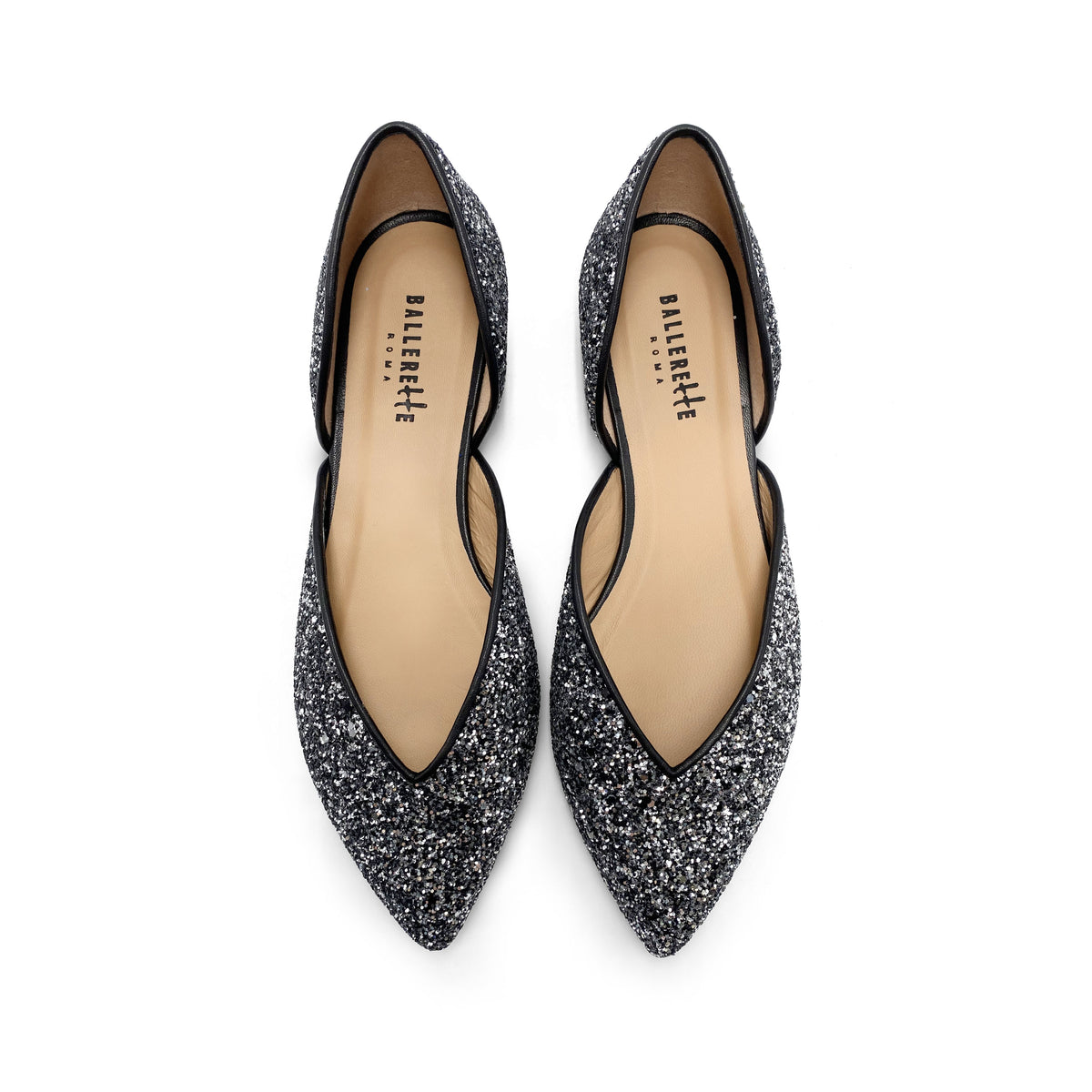 Open ballet flats in iron glitter