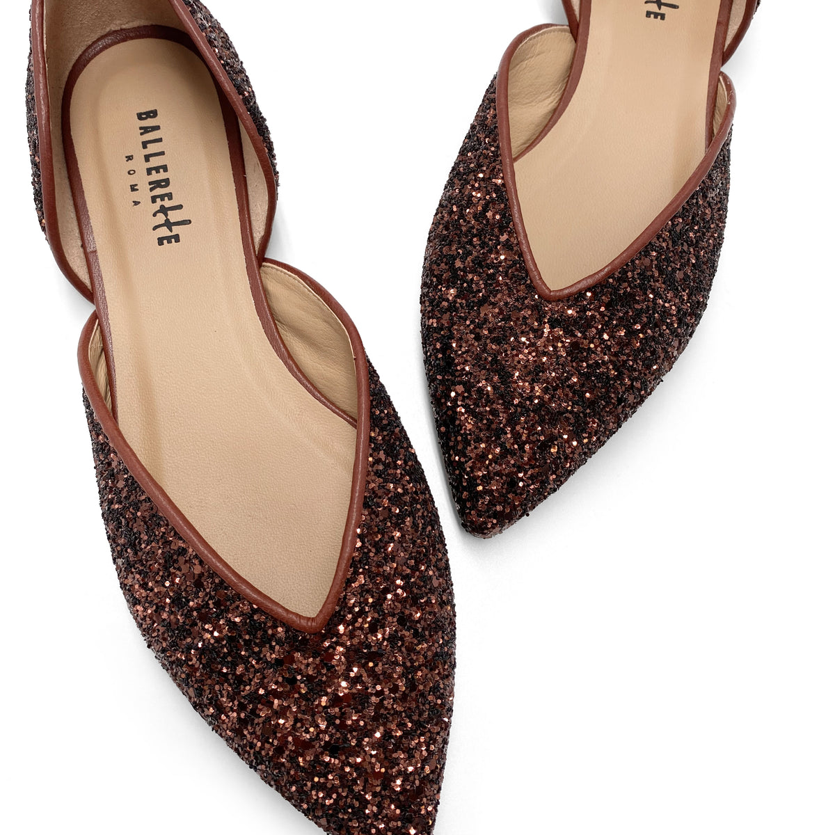 Ballerine aperte in glitter bronzo