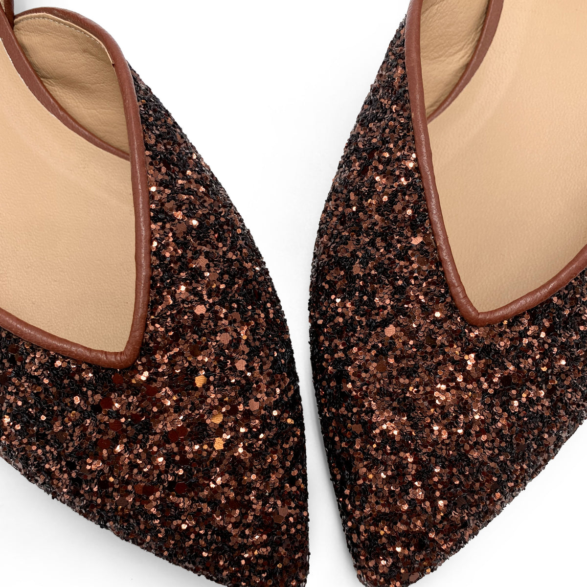 Ballerine aperte in glitter bronzo