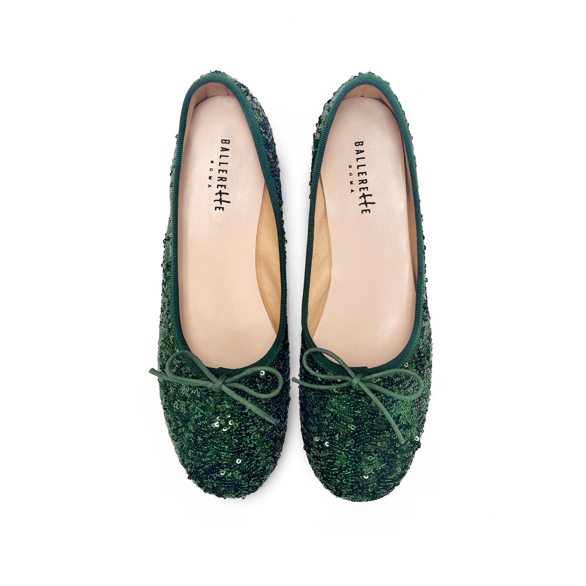 Ballerine accollate con paillettes verdi smeraldo