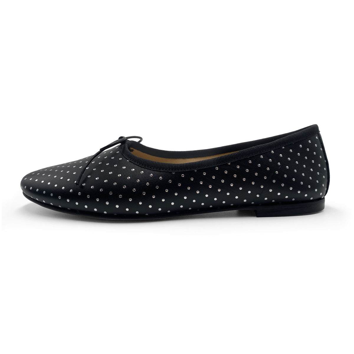 Ballerine accollate nere in pelle con micro pois argento