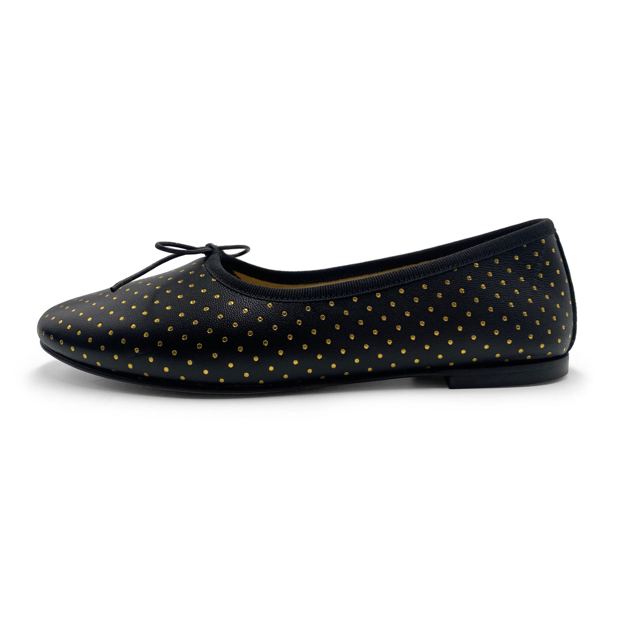 Ballerine accollate nere in pelle con micro pois oro