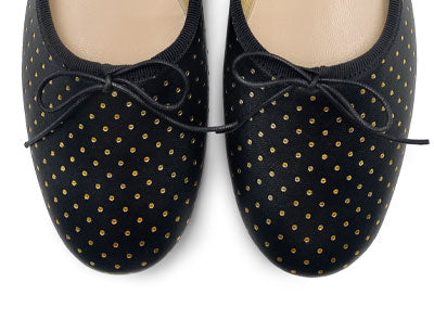 Ballerine accollate nere in pelle con micro pois oro