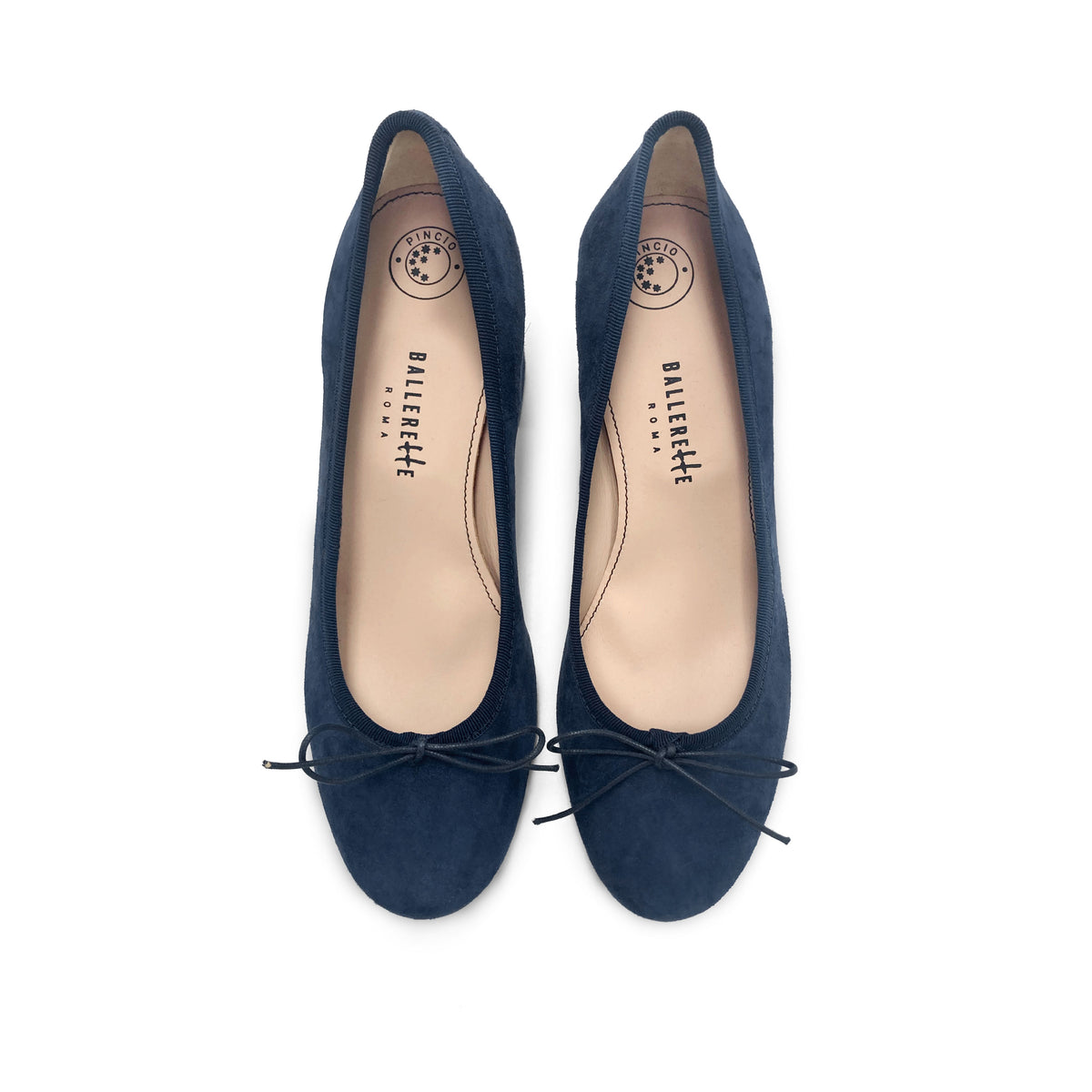 Ballerine décolleté in camoscio blu con tacco alto