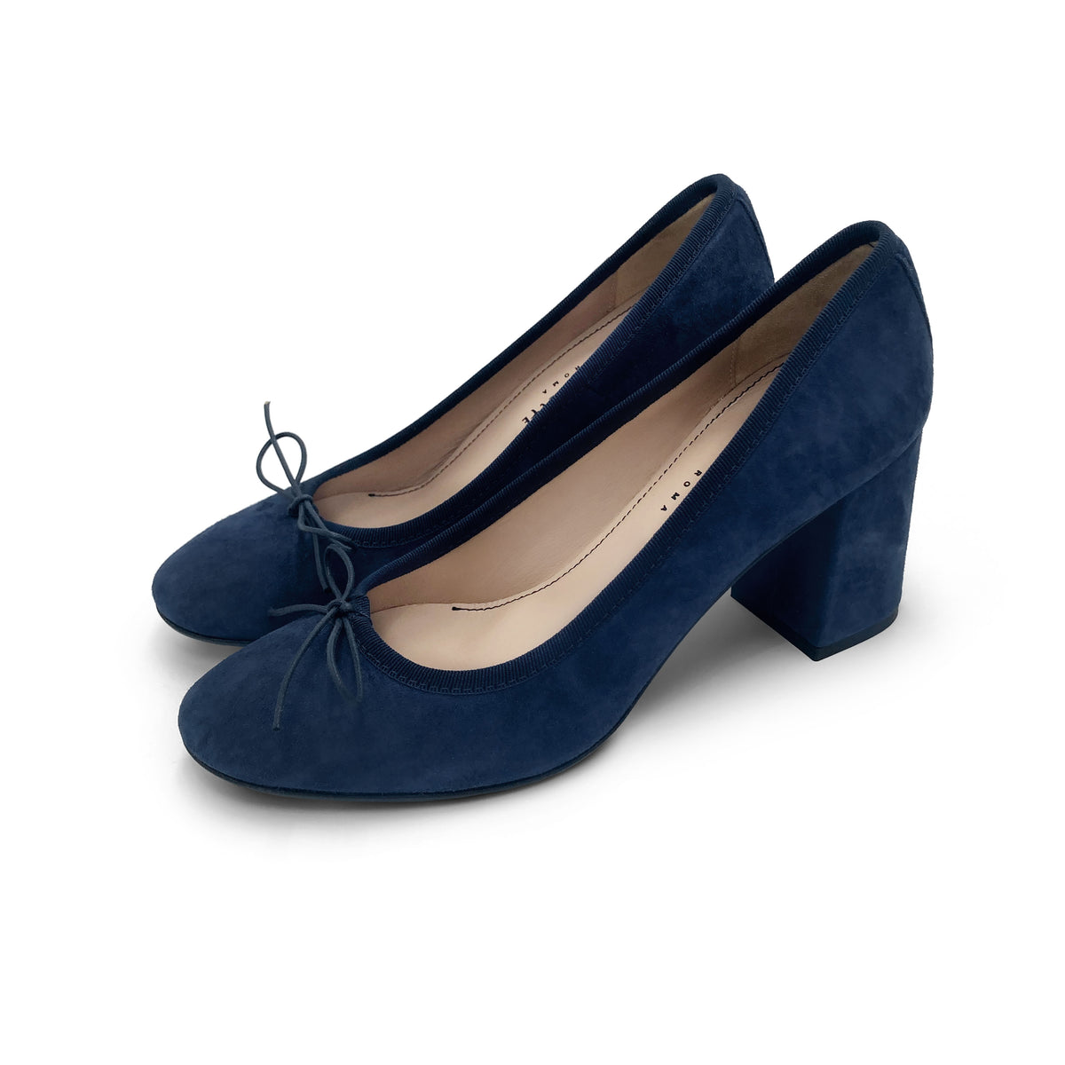 Blaue Damen-Décolleté-Ballerinas aus Wildleder mit hohem Absatz