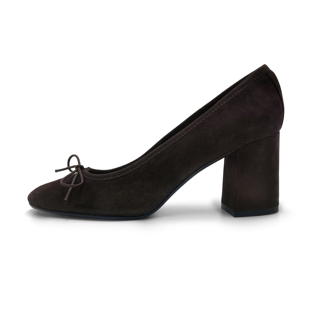 Dunkelbraune Damen-Décolleté-Ballerinas aus Wildleder mit hohem Absatz